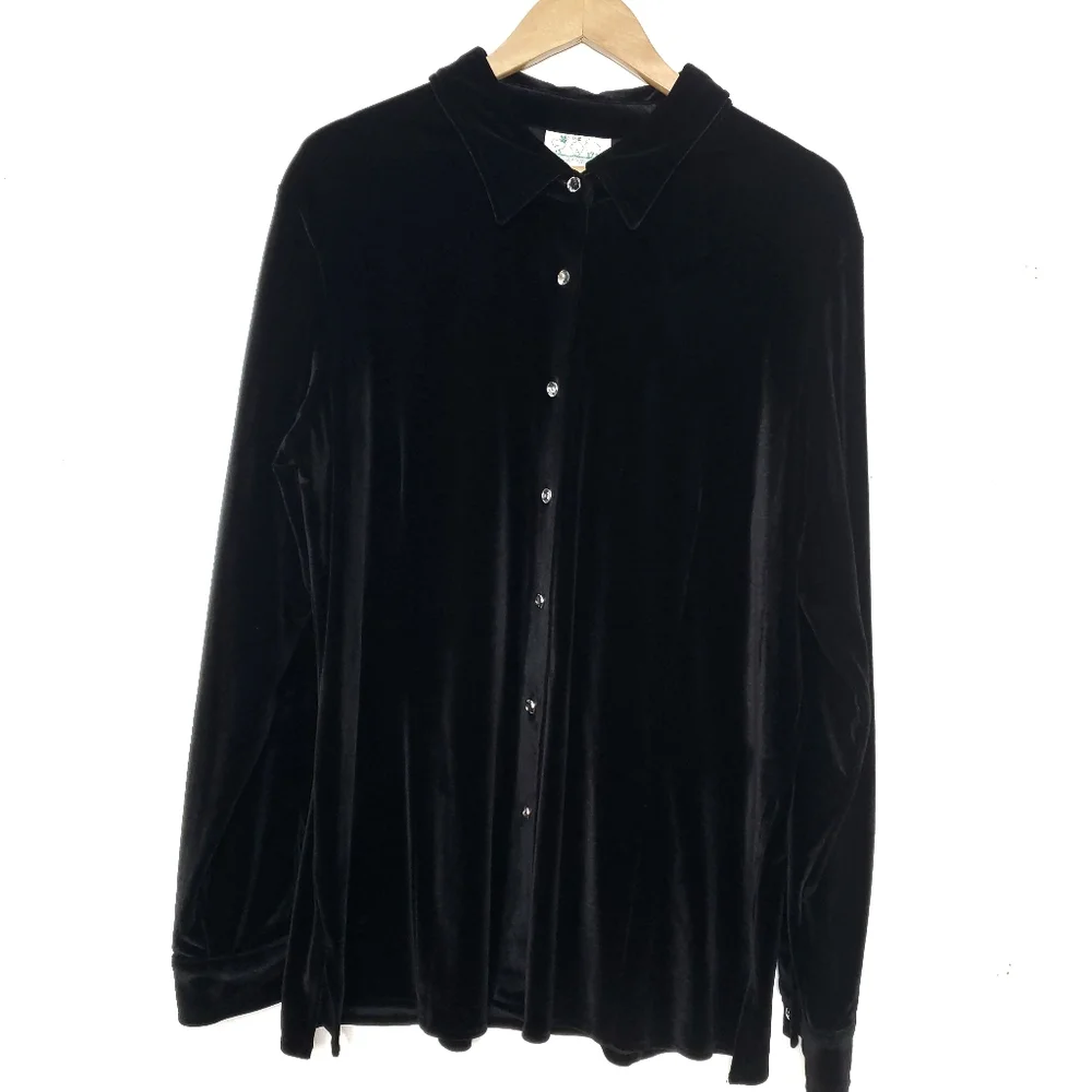 Vintage Quacker factory Velvet Shirt Sz XL Minimalist Velour Dark Academia Goth - Picture 1 of 11